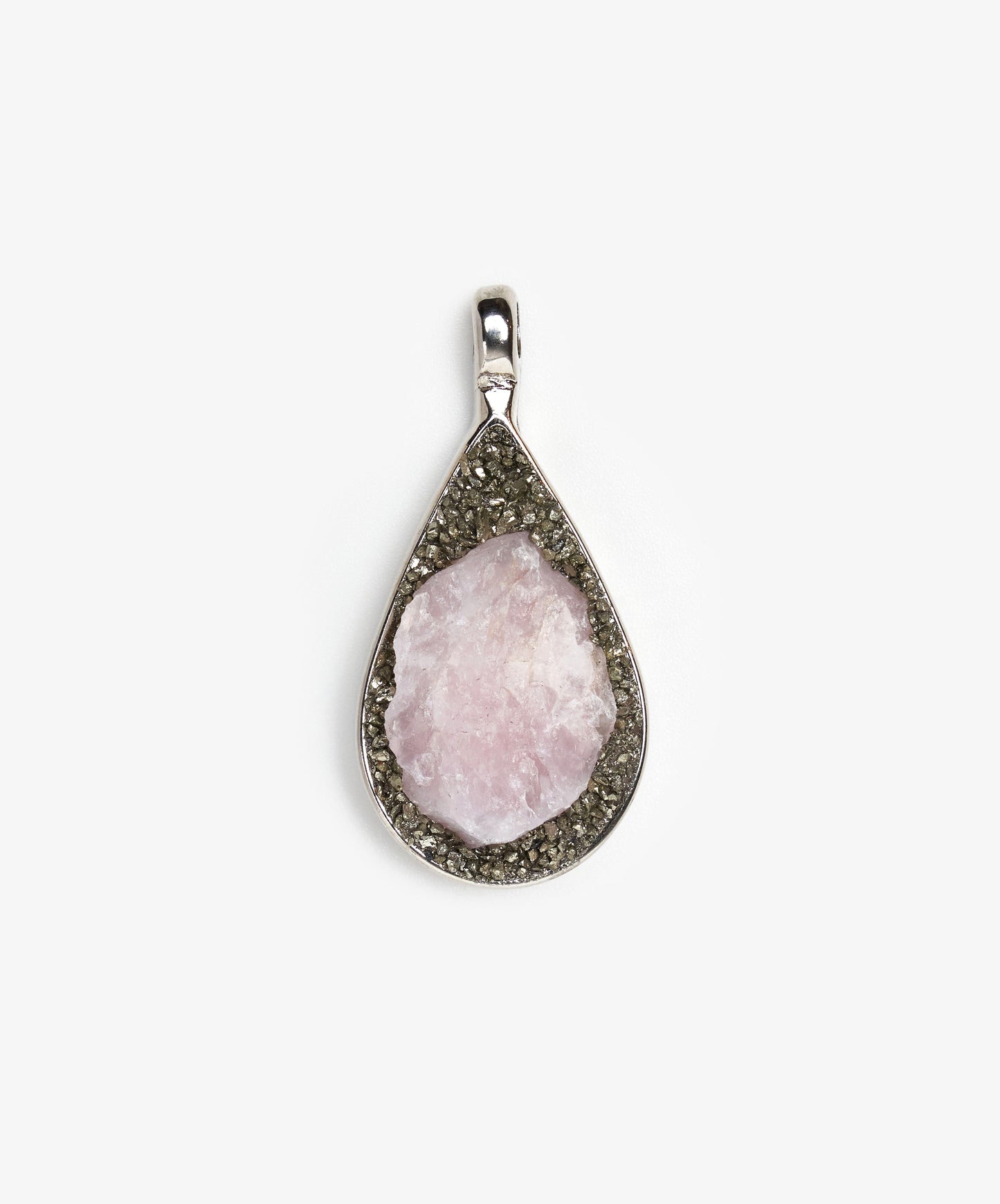 DIJE GEOMÉTRICO GOTA DE CUARZO ROSA
