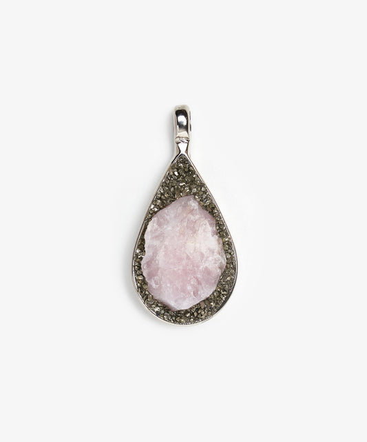 DIJE GEOMÉTRICO GOTA DE CUARZO ROSA