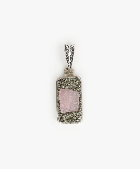 DIJE GEOMÉTRICO RECTANGULO CHICO DE CUARZO ROSA
