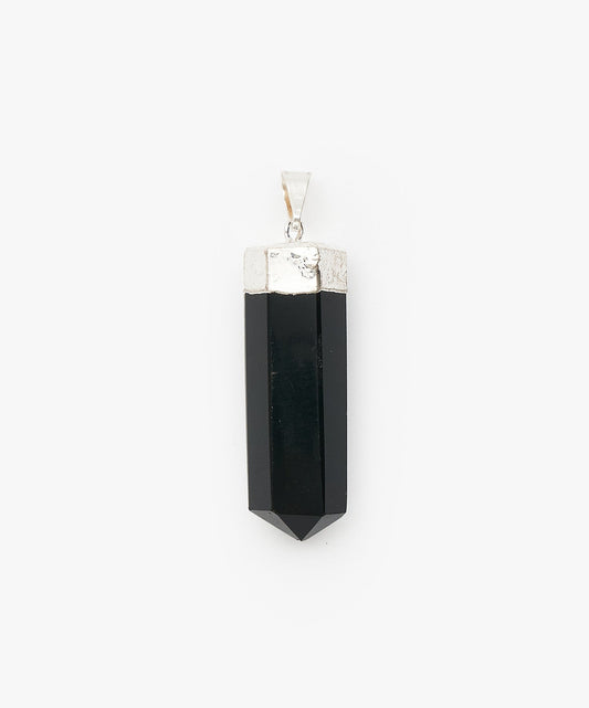 DIJE CON BAÑO DE PLATA PUNTAS PULIDAS  DE  OBSIDIANA NEGRA