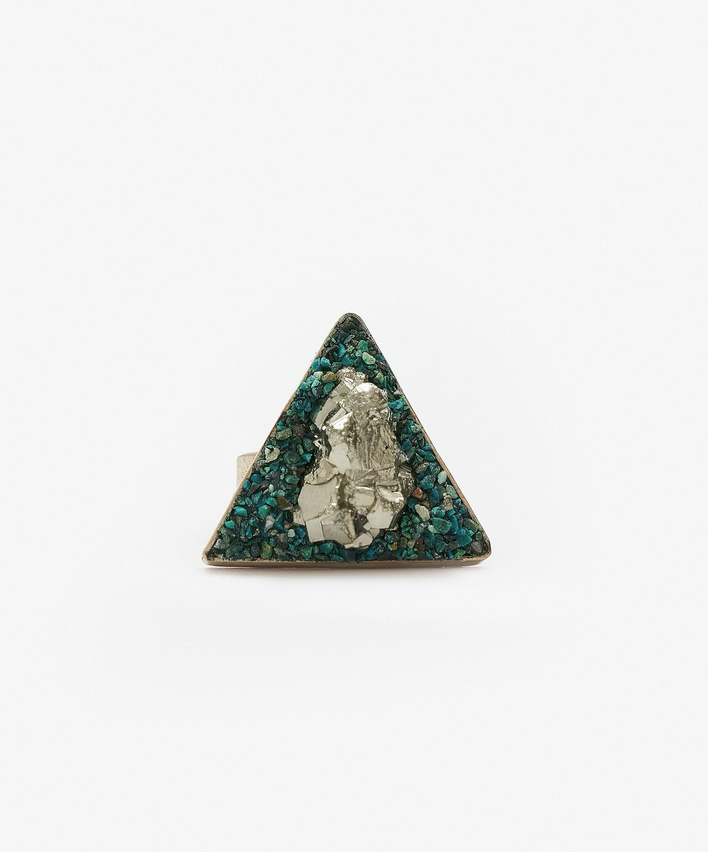 ANILLO GEOMETRICO TRIANGULO DE PIRITA CRISTALIZADA