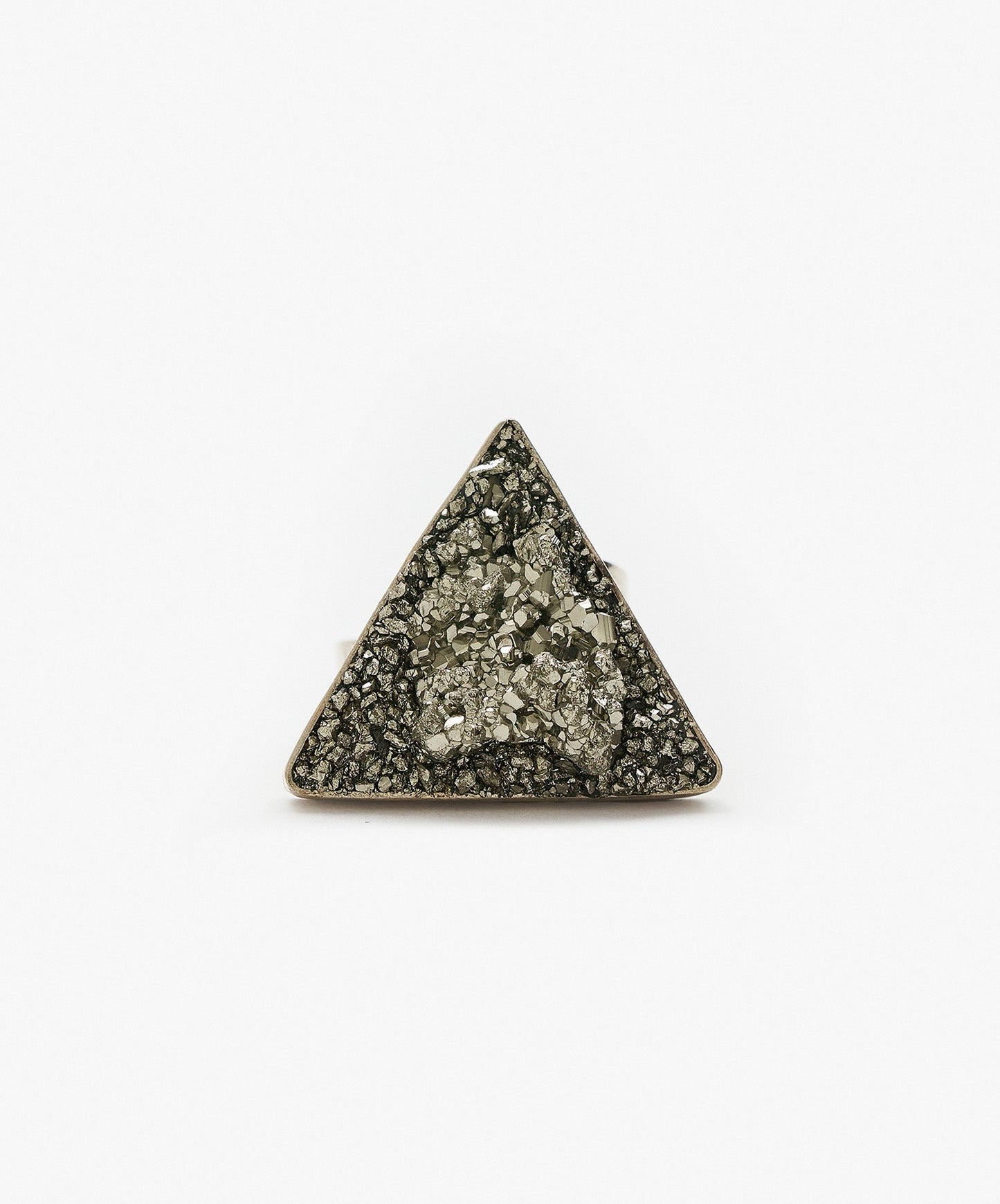 ANILLO GEOMETRICO TRIANGULO DE PIRITA CRISTALIZADA