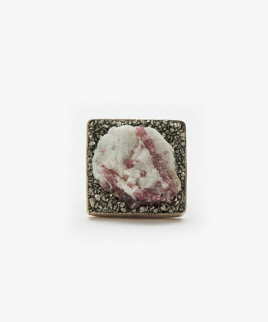 ANILLO GEOMETRICO CUADRADO DE TURMALINA ROSA