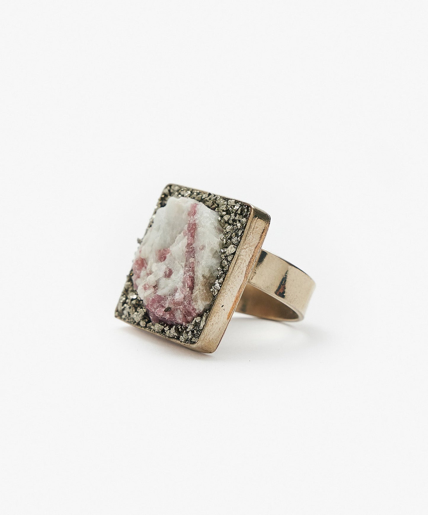 ANILLO GEOMETRICO CUADRADO DE TURMALINA ROSA