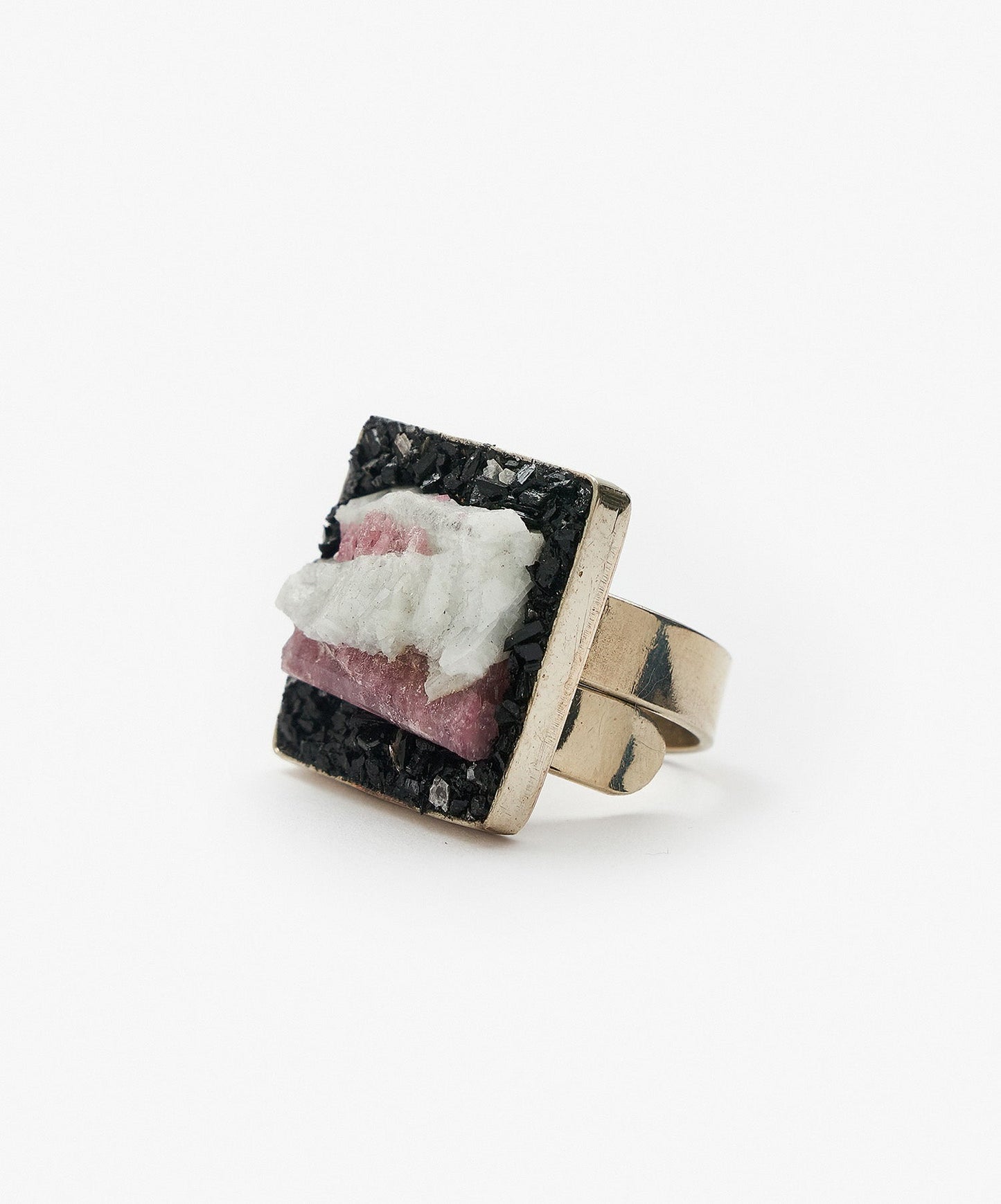 ANILLO GEOMETRICO CUADRADO DE TURMALINA ROSA