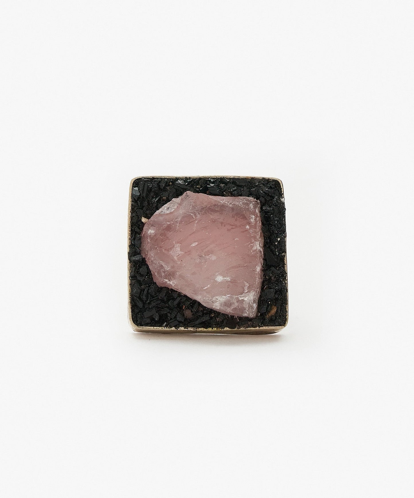 ANILLO GEOMETRICO CUADRADO DE CUARZO ROSA