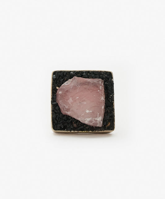 ANILLO GEOMETRICO CUADRADO DE CUARZO ROSA