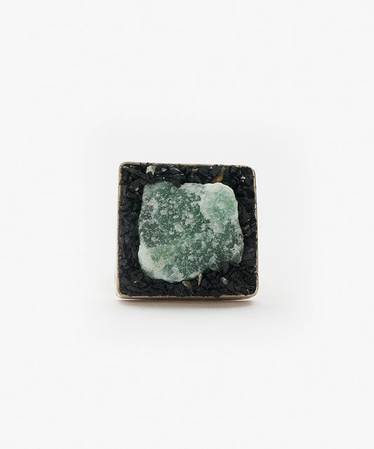 ANILLO GEOMETRICO CUADRADO DE CUARZO VERDE
