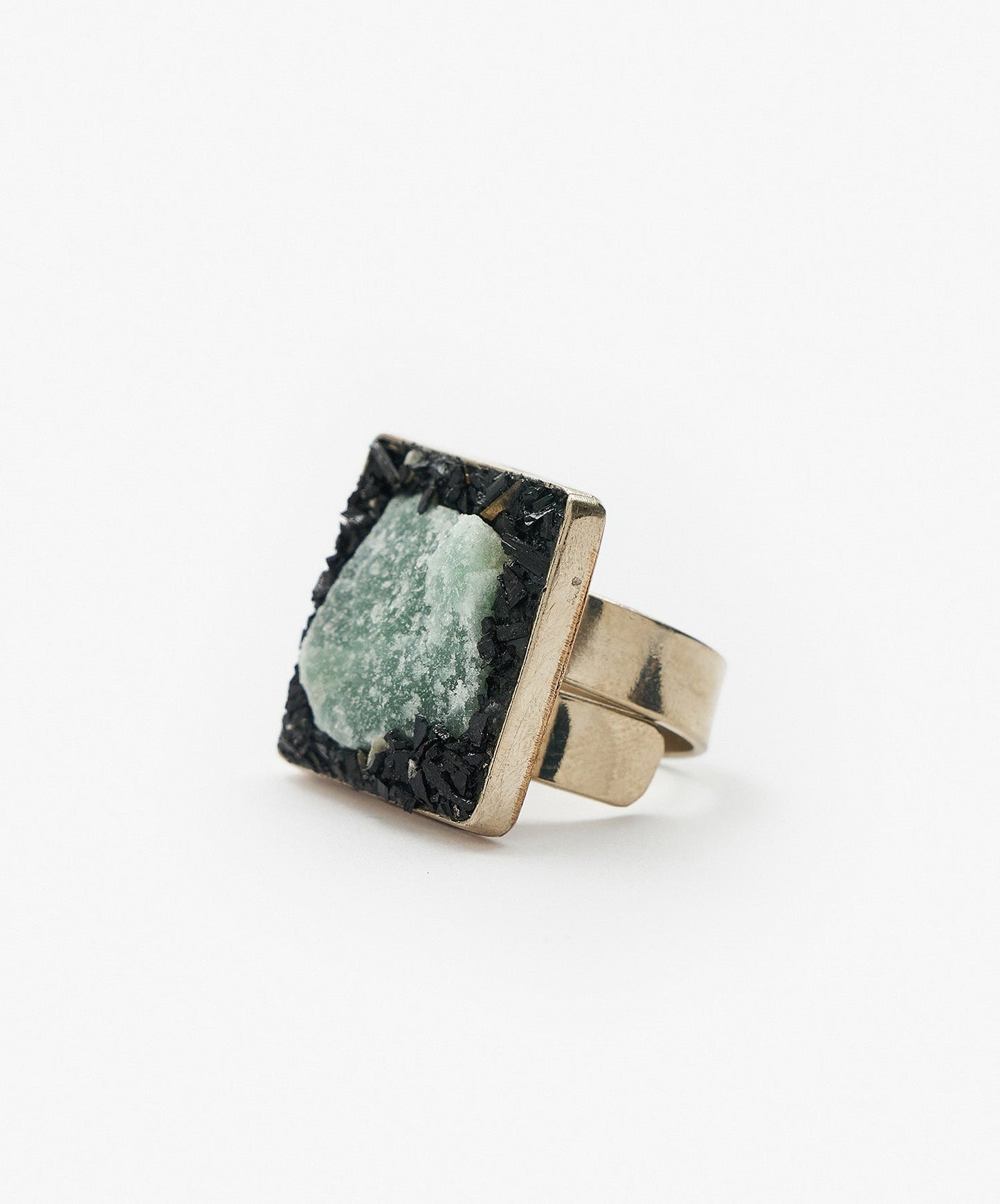 ANILLO GEOMETRICO CUADRADO DE CUARZO VERDE