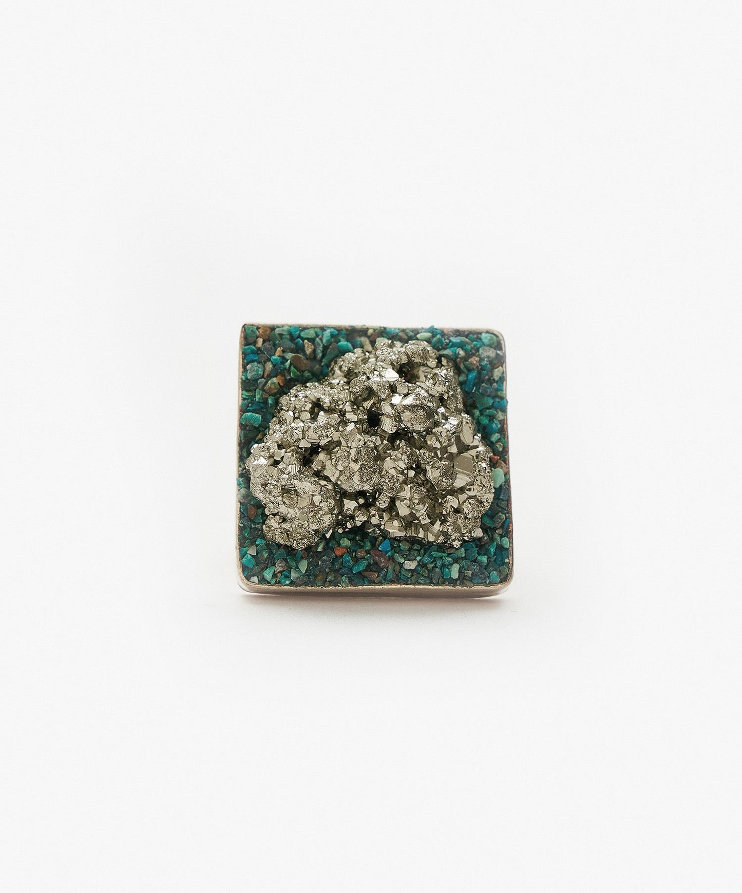 ANILLO GEOMETRICO CUADRADO DE PIRITA CRISTALIZADA