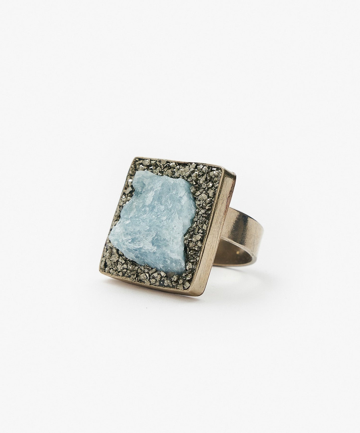 ANILLO GEOMETRICO CUADRADO DE AGUAMARINA