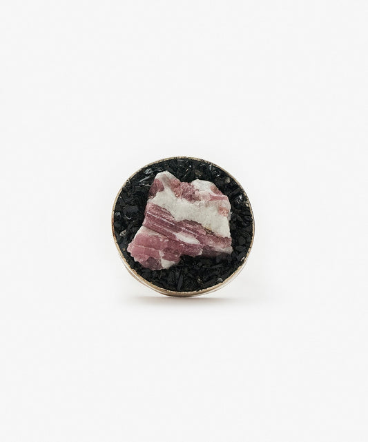 ANILLO GEOMETRICO CIRCULO DE TURMALINA ROSA