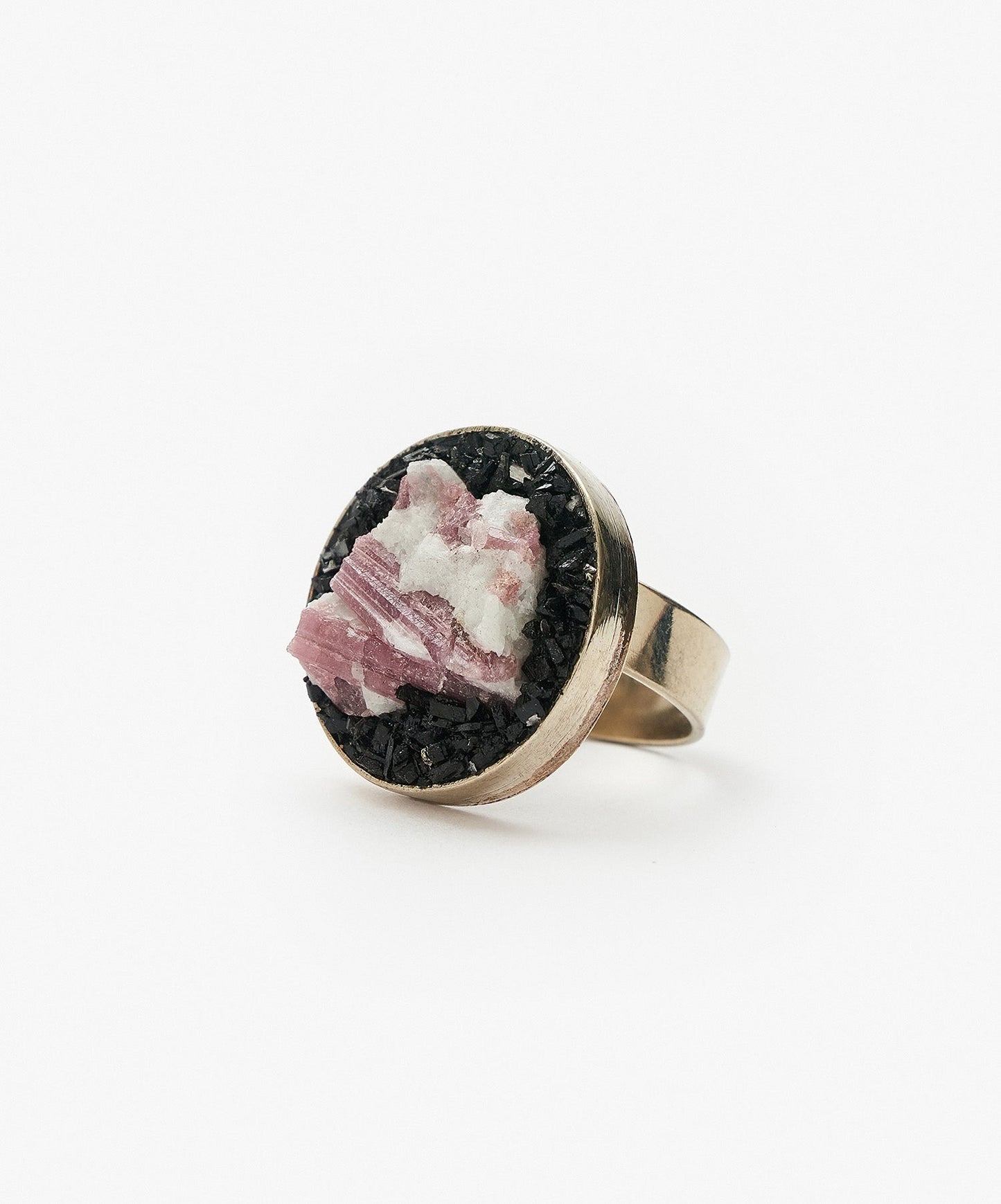 ANILLO GEOMETRICO CIRCULO DE TURMALINA ROSA