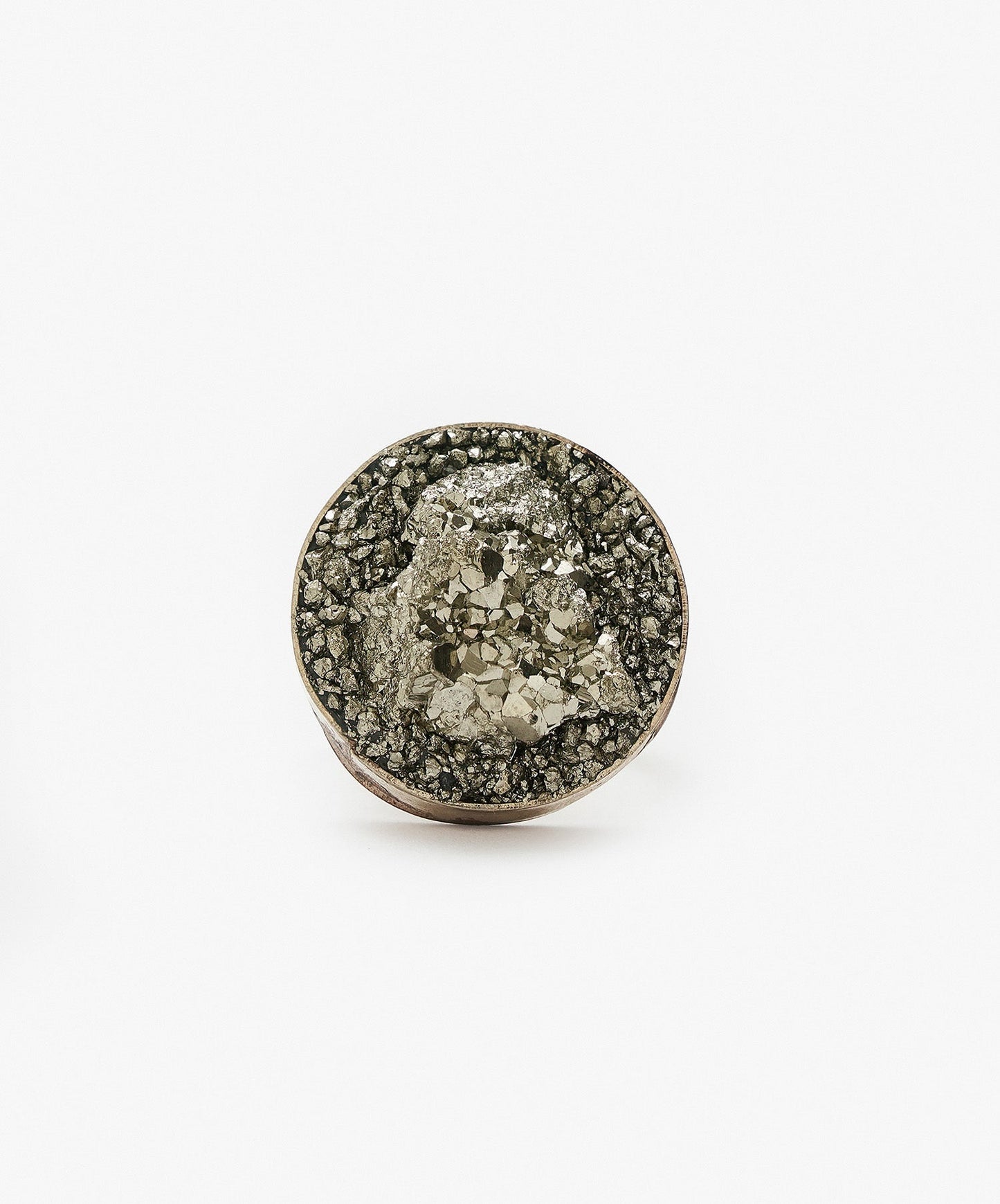 ANILLO GEOMETRICO CIRCULO DE PIRITA CRISTALIZADA