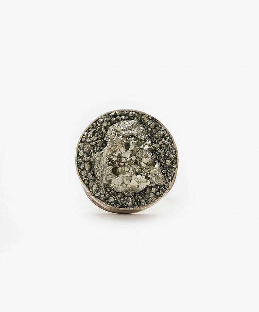 ANILLO GEOMETRICO CIRCULO DE PIRITA CRISTALIZADA