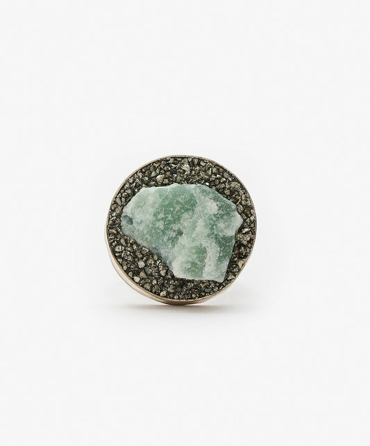 ANILLO GEOMETRICO CIRCULO DE CUARZO VERDE