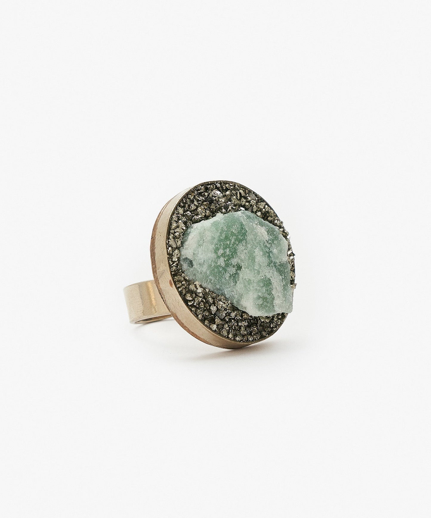 ANILLO GEOMETRICO CIRCULO DE CUARZO VERDE