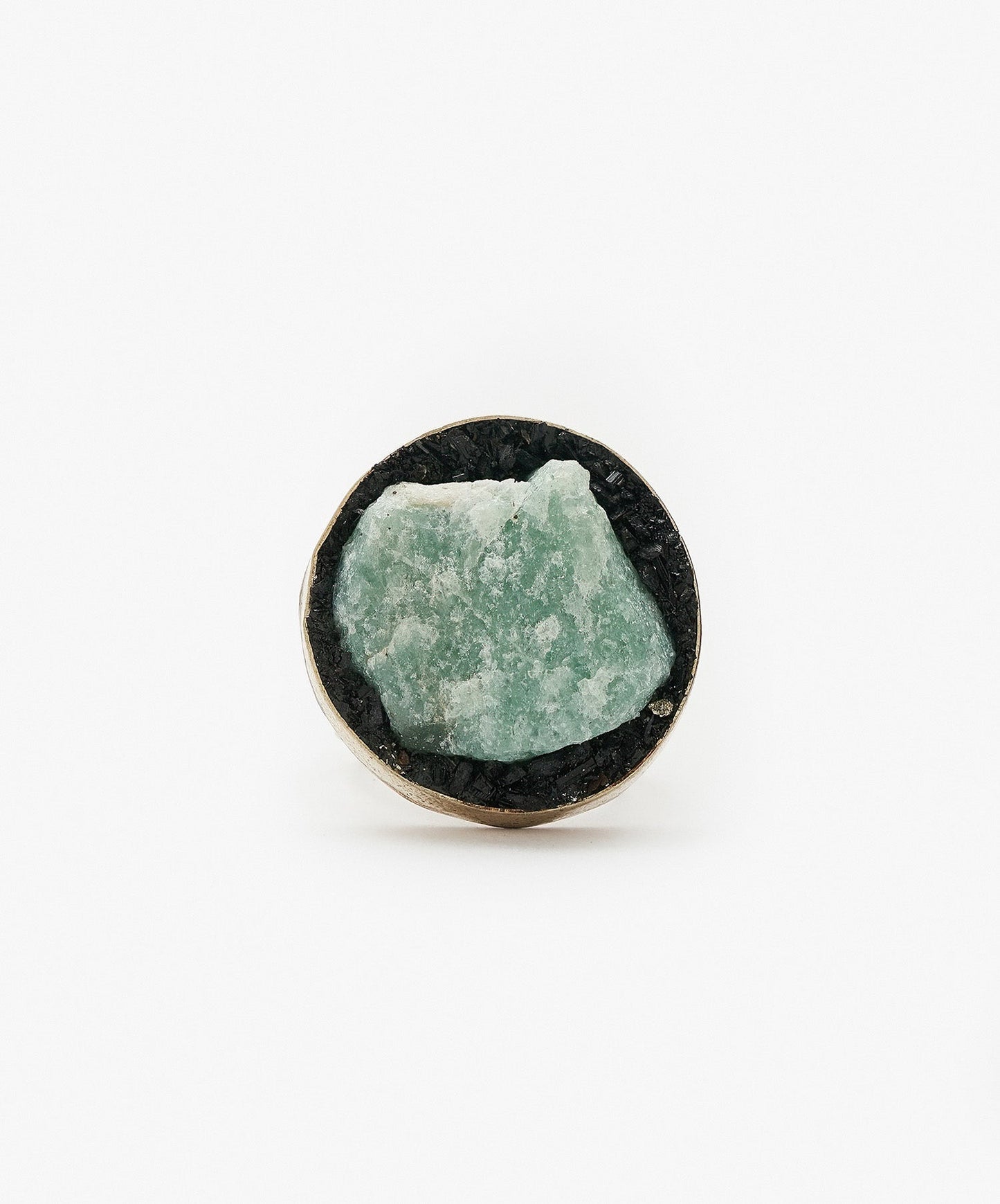 ANILLO GEOMETRICO CIRCULO DE CUARZO VERDE