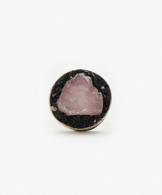 ANILLO GEOMETRICO CIRCULO DE CUARZO ROSA