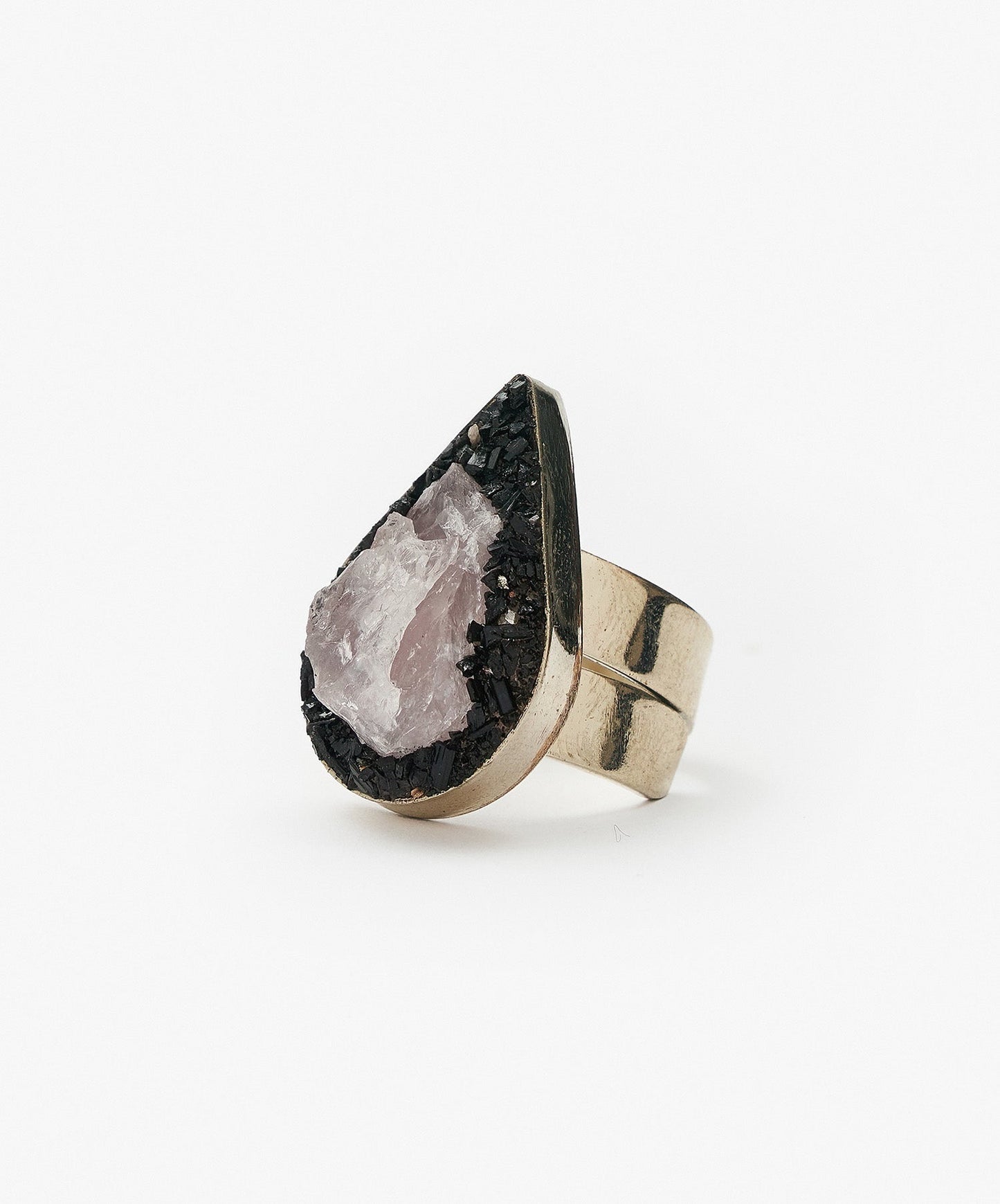 ANILLO GEOMETRICO GOTA DE CUARZO ROSA