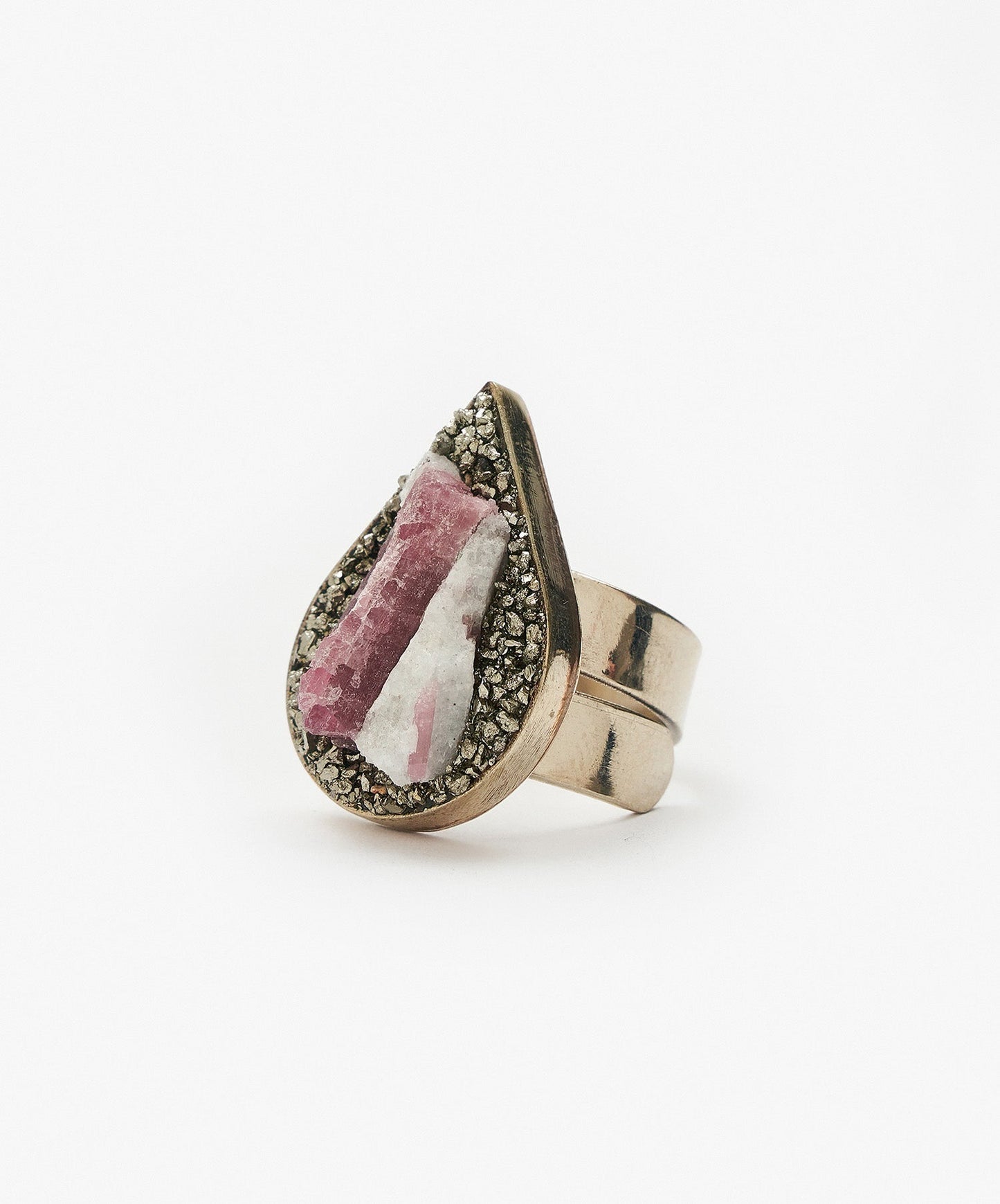 ANILLO GEOMETRICO GOTA DE TURMALINA ROSA