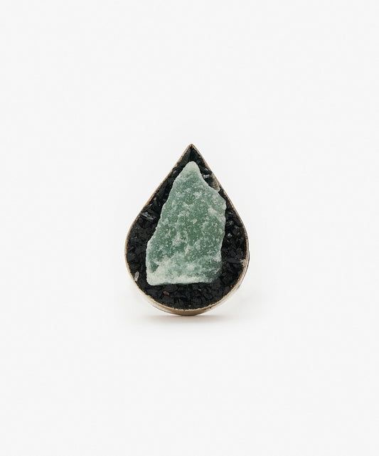 ANILLO GEOMETRICO GOTA DE CUARZO VERDE