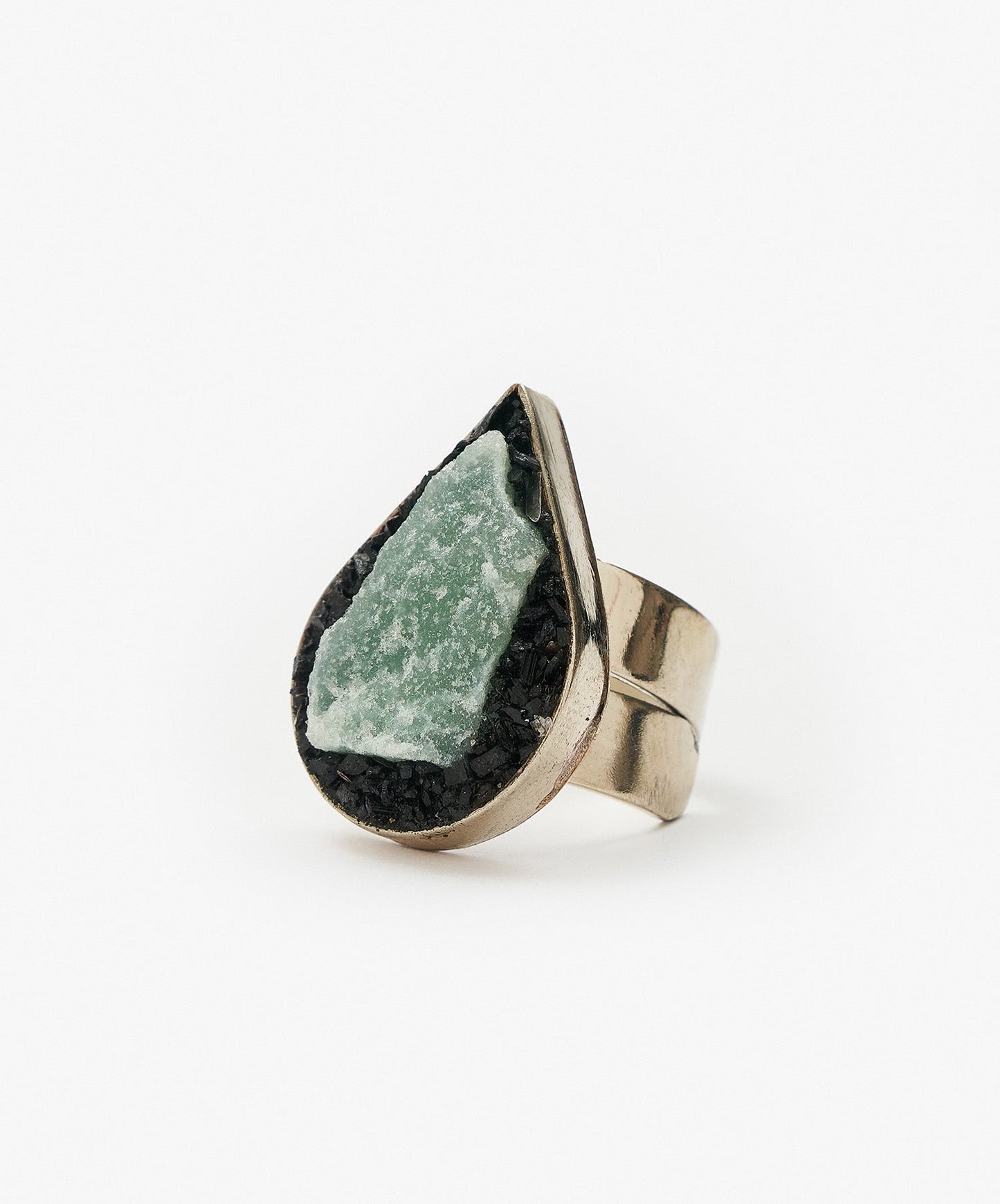 ANILLO GEOMETRICO GOTA DE CUARZO VERDE