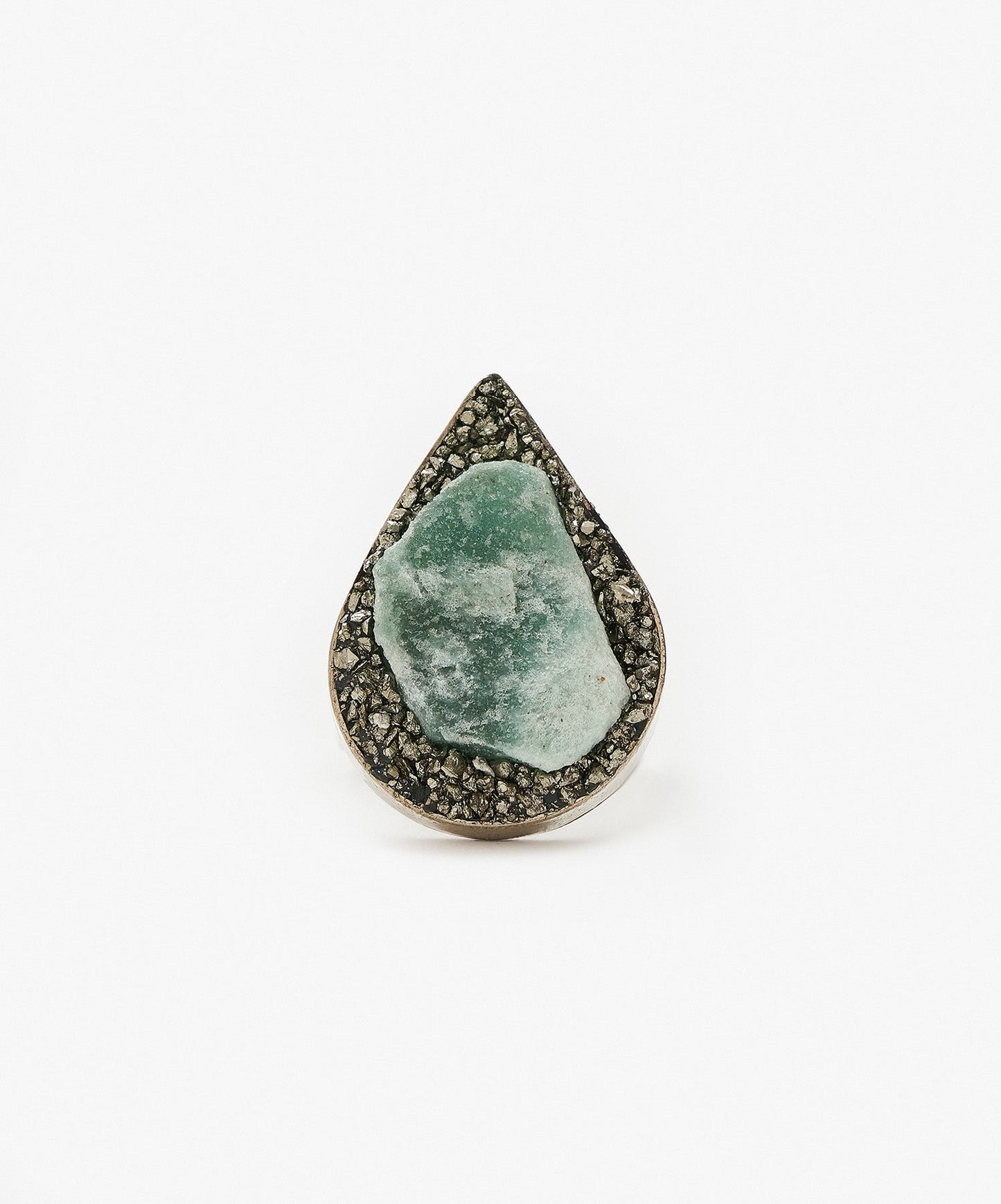 ANILLO GEOMETRICO GOTA DE CUARZO VERDE