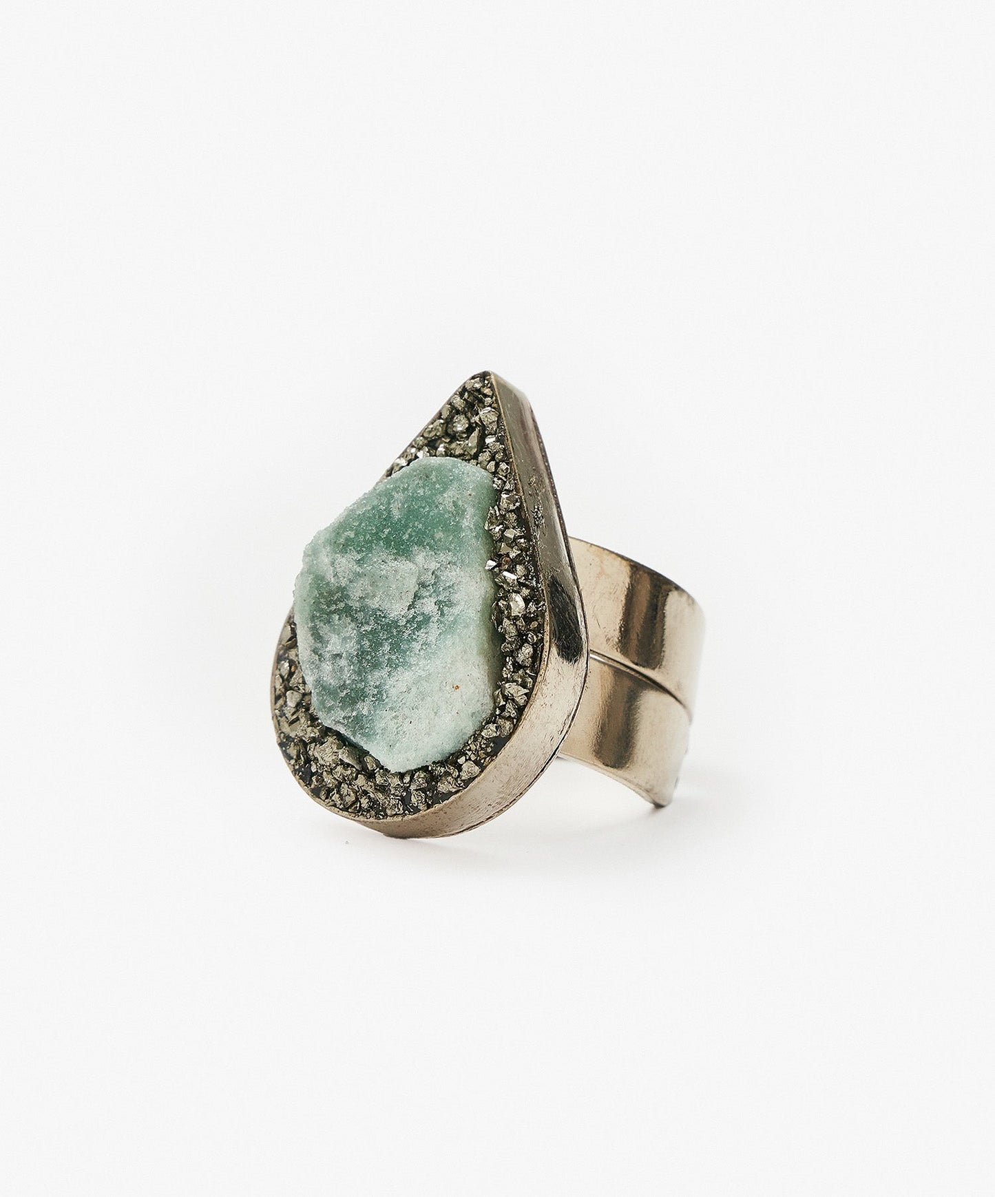 ANILLO GEOMETRICO GOTA DE CUARZO VERDE