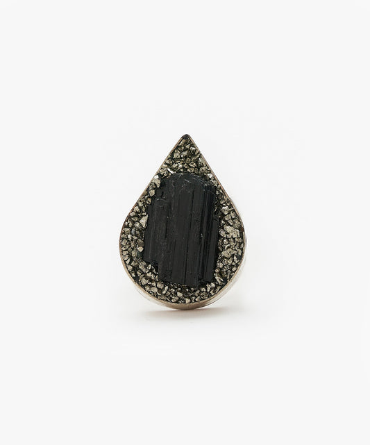 ANILLO GEOMETRICO GOTA DE TURMALINA NEGRA