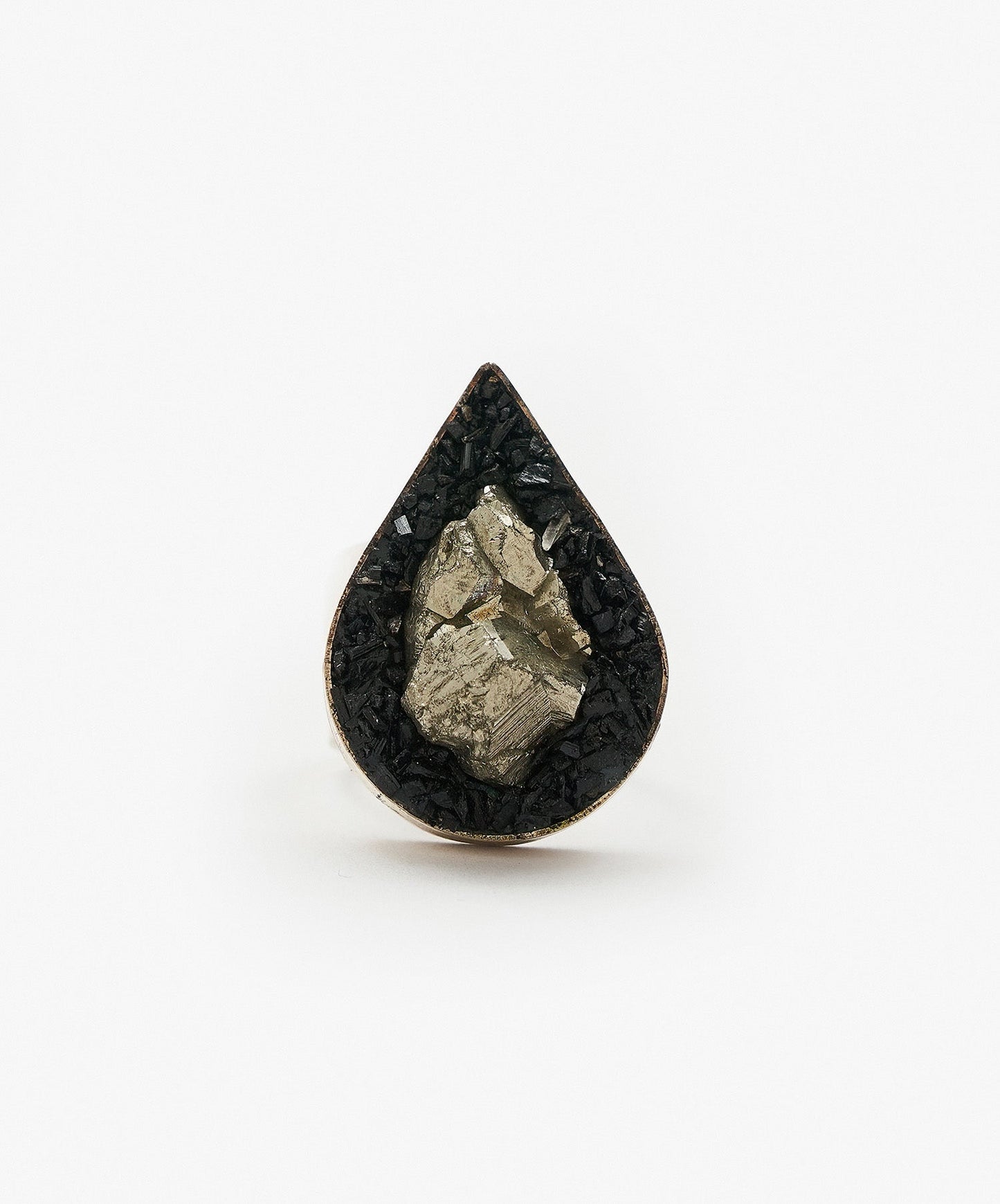 ANILLO GEOMETRICO GOTA DE PIRITA CRISTALIZADA