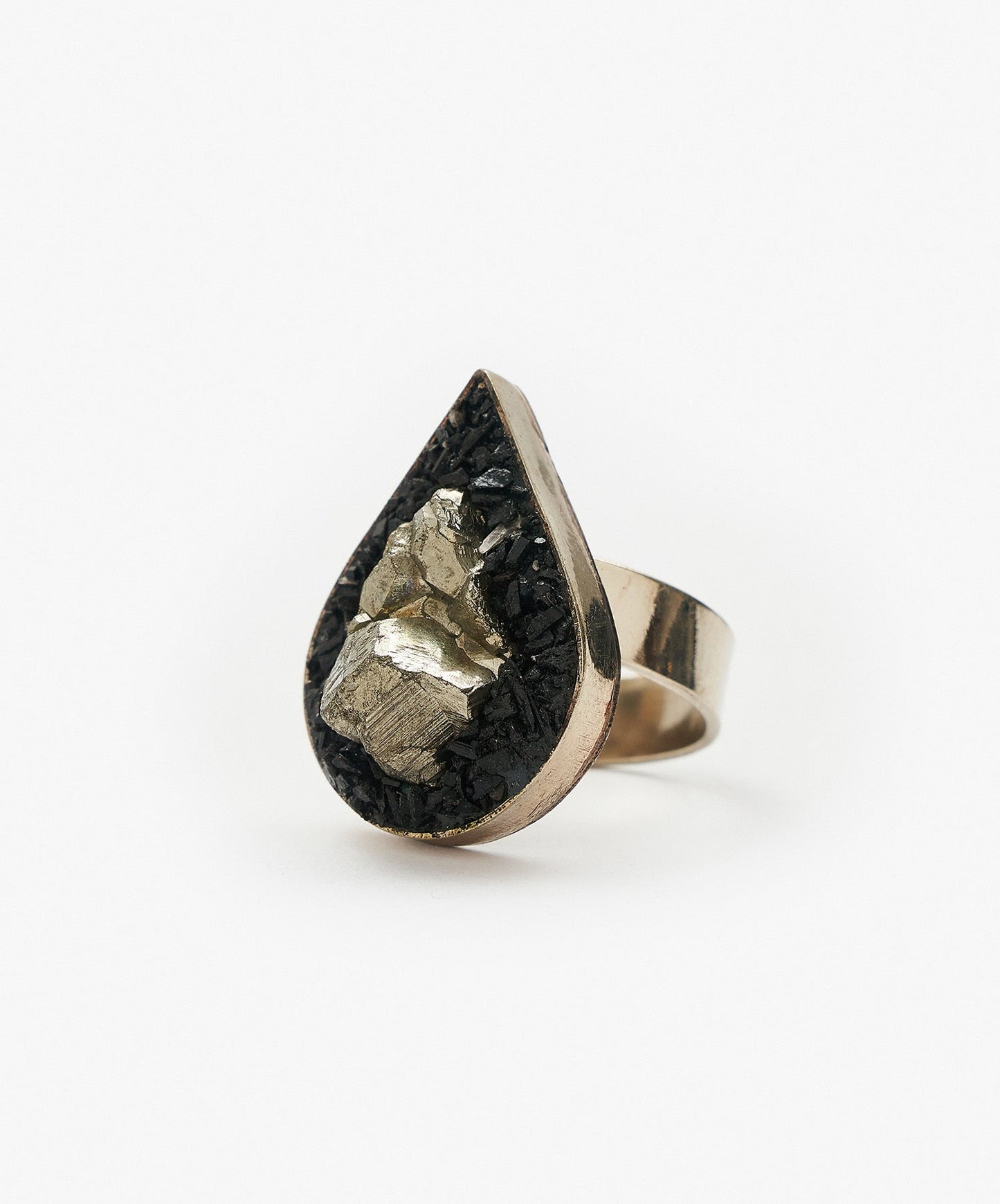ANILLO GEOMETRICO GOTA DE PIRITA CRISTALIZADA