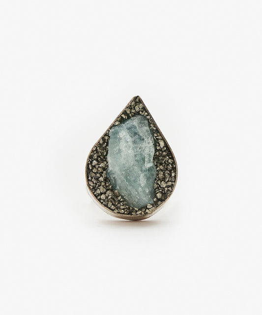 ANILLO GEOMETRICO GOTA DE AGUAMARINA