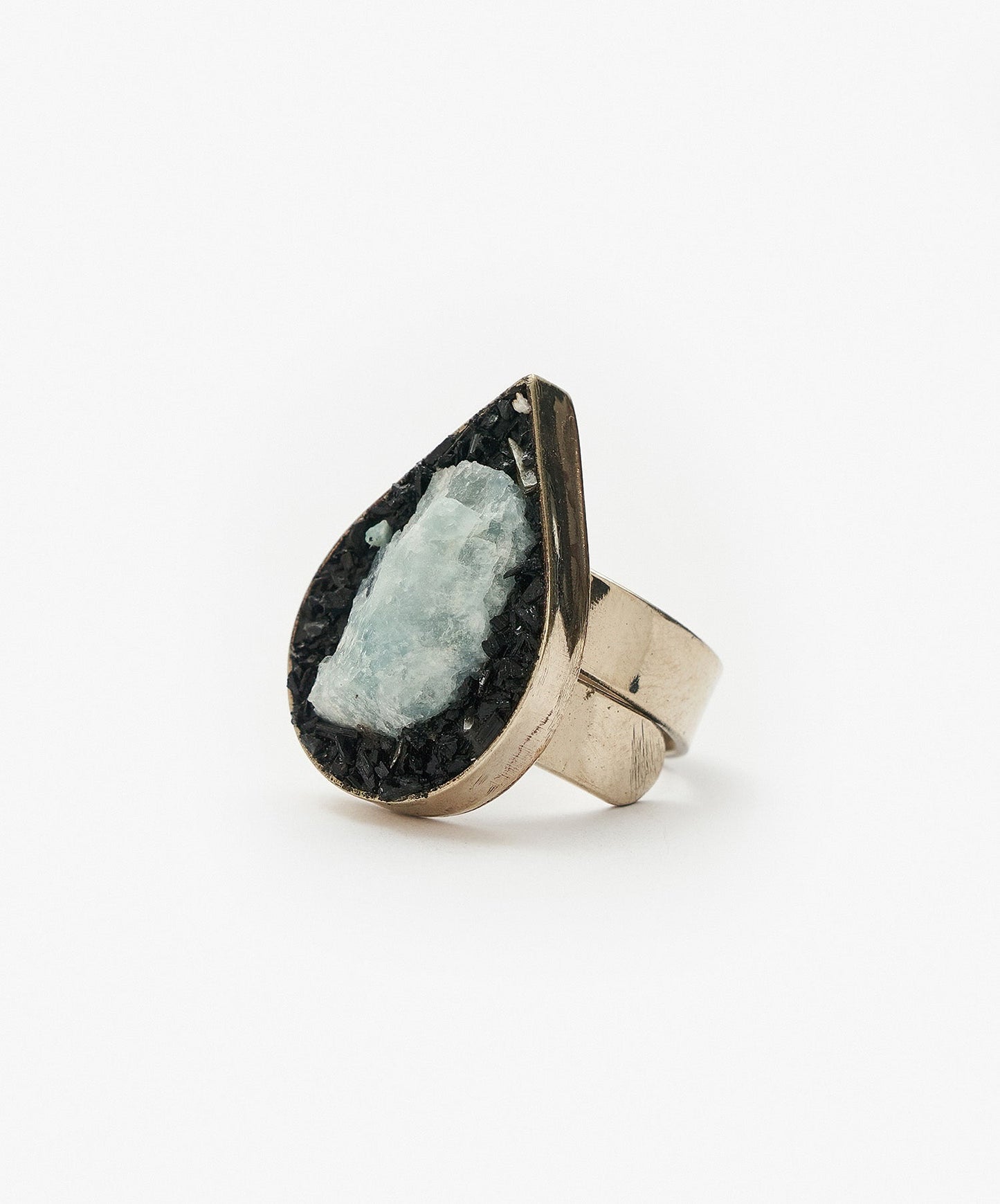 ANILLO GEOMETRICO GOTA DE AGUAMARINA