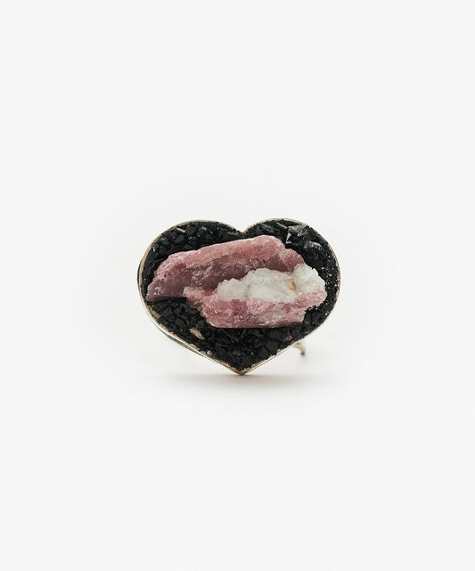 ANILLO GEOMETRICO CORAZON DE TURMALINA ROSA