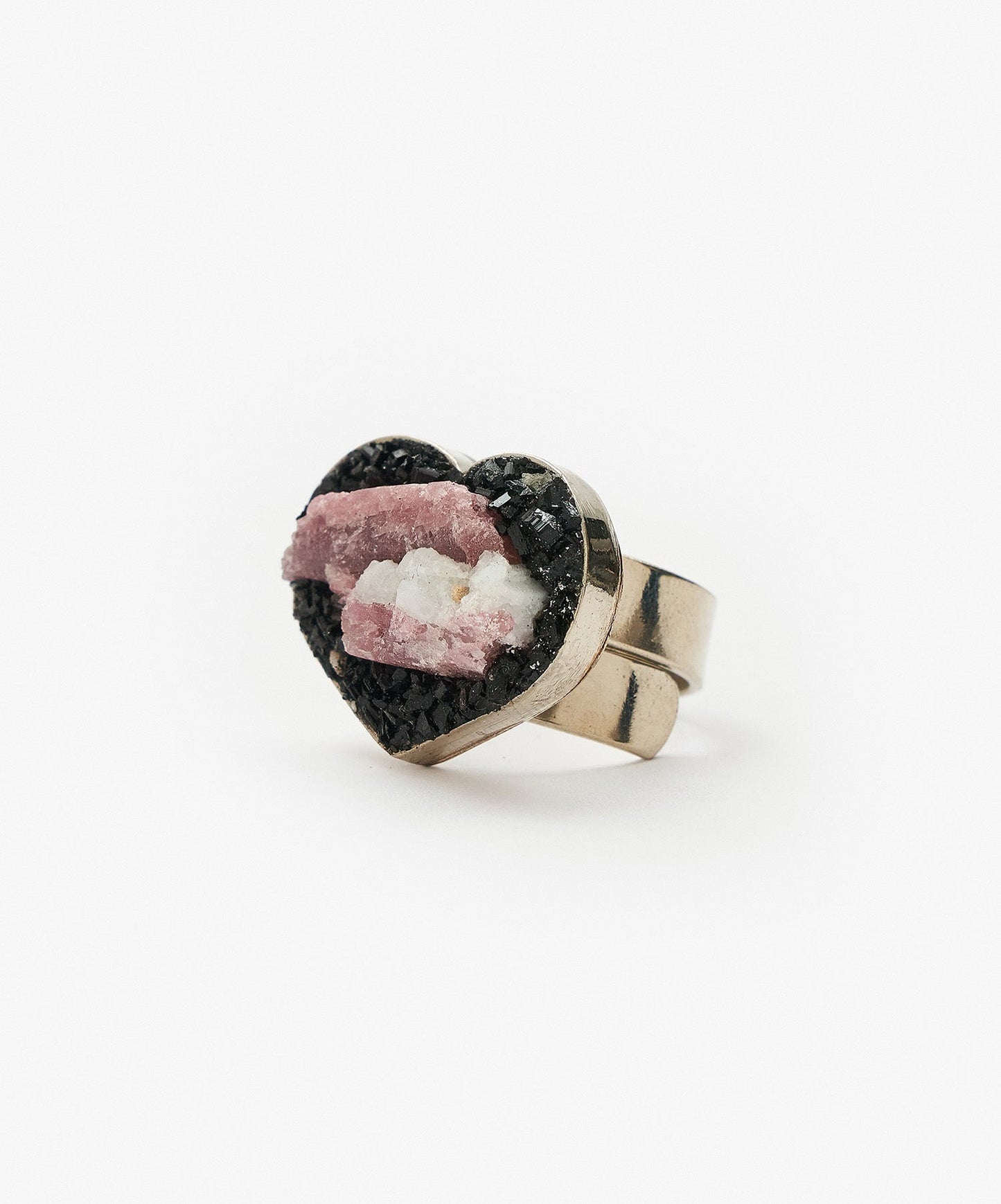 ANILLO GEOMETRICO CORAZON DE TURMALINA ROSA