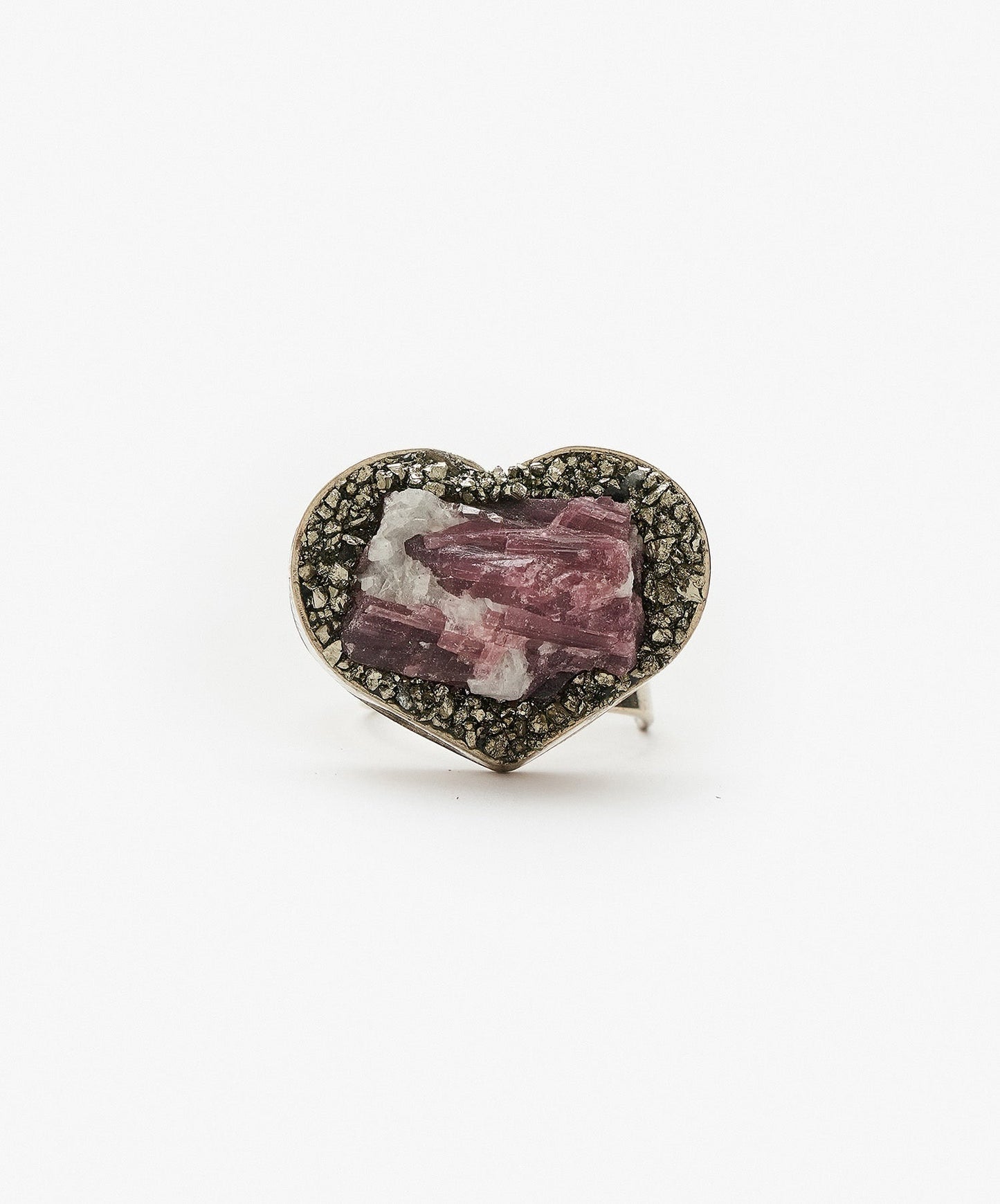 ANILLO GEOMETRICO CORAZON DE TURMALINA ROSA