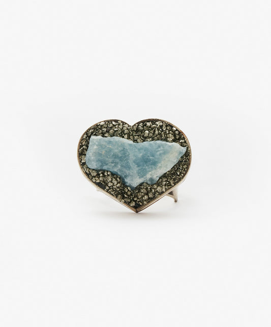 ANILLO GEOMETRICO CORAZON DE AGUAMARINA