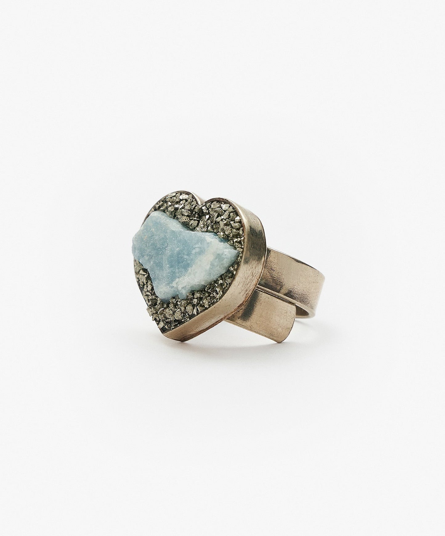 ANILLO GEOMETRICO CORAZON DE AGUAMARINA