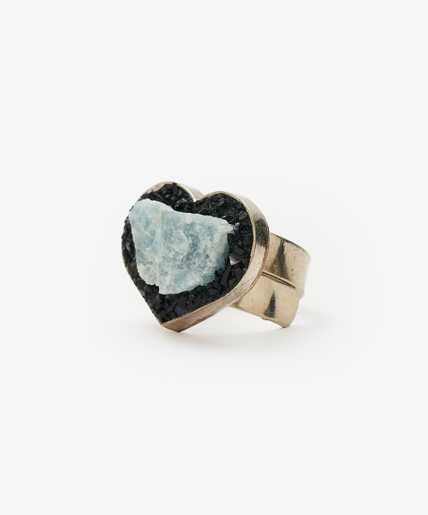 ANILLO GEOMETRICO CORAZON DE AGUAMARINA