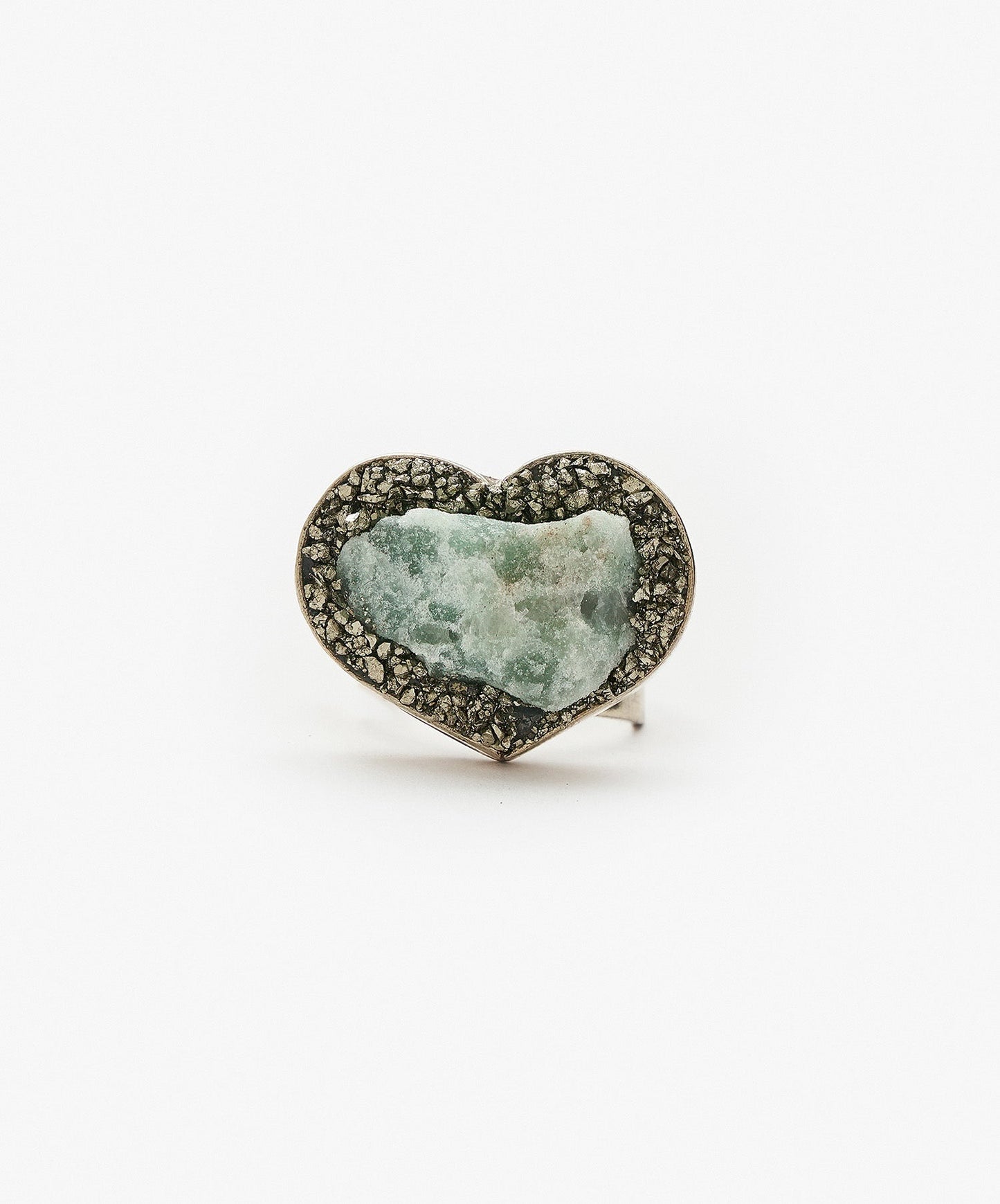 ANILLO GEOMETRICO CORAZON DE CUARZO VERDE