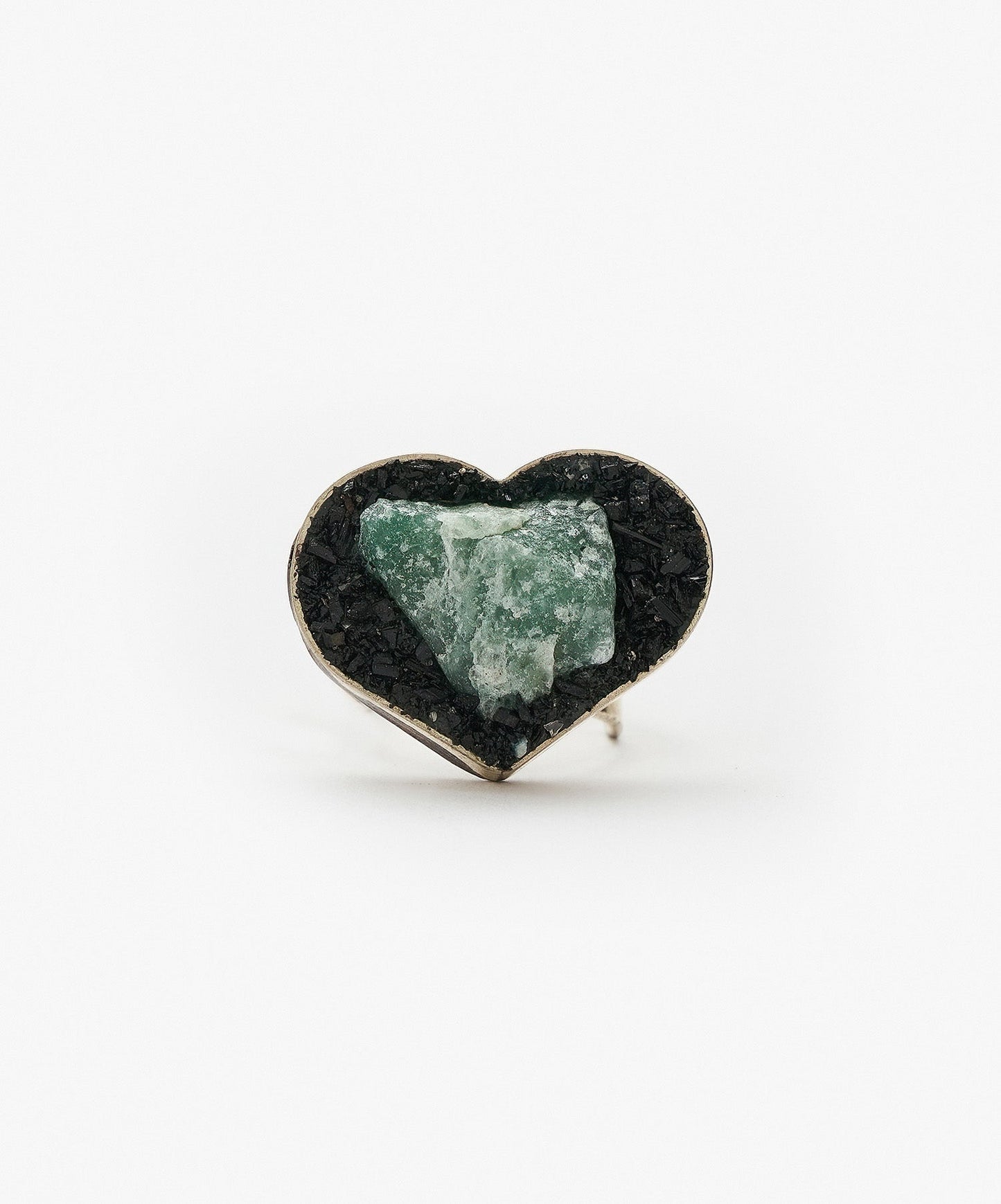 ANILLO GEOMETRICO CORAZON DE CUARZO VERDE