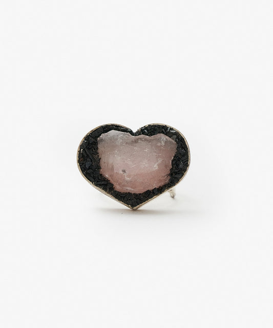 ANILLO GEOMETRICO CORAZON DE CUARZO ROSA