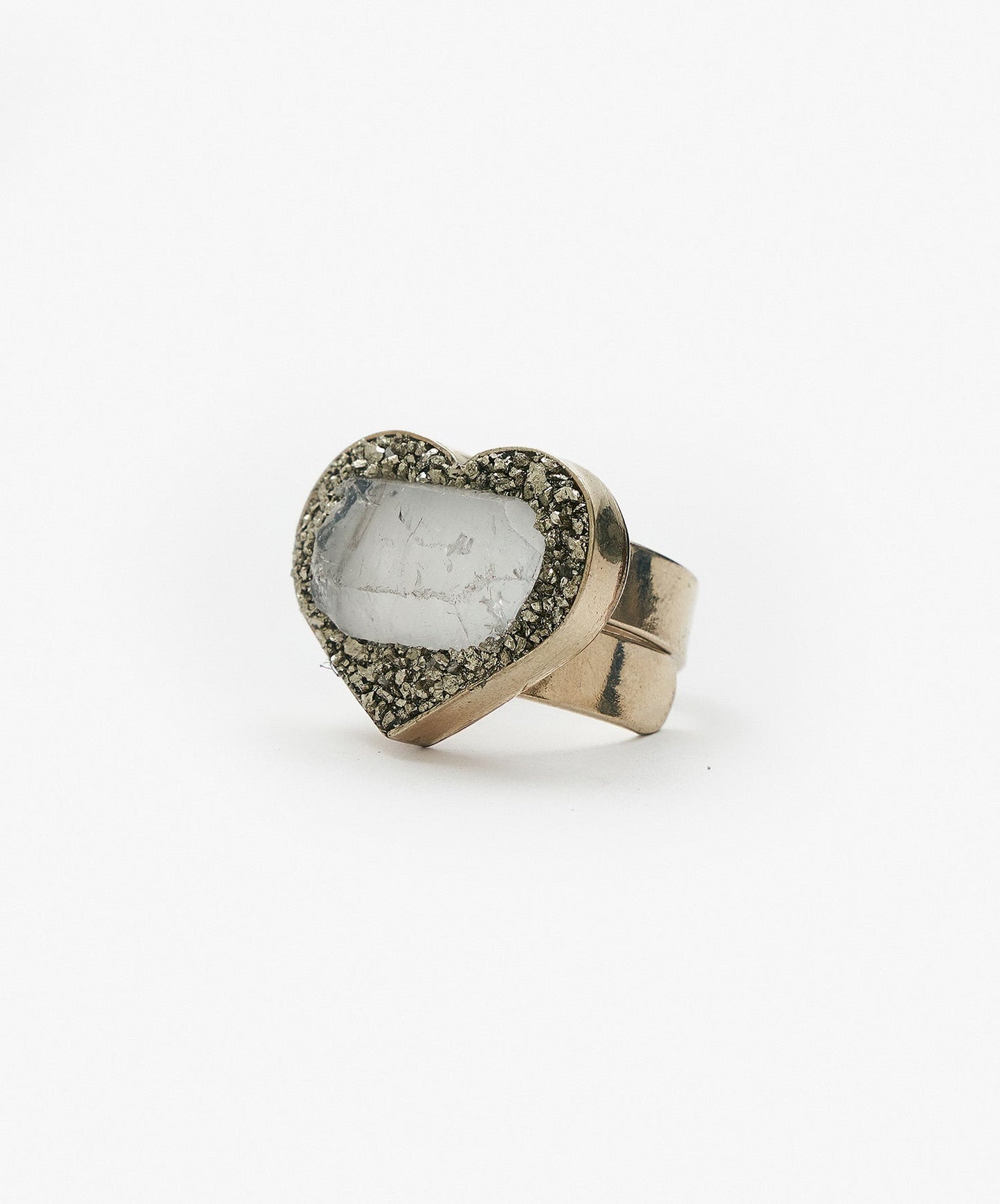 ANILLO GEOMETRICO CORAZON DE CUARZO CRISTAL