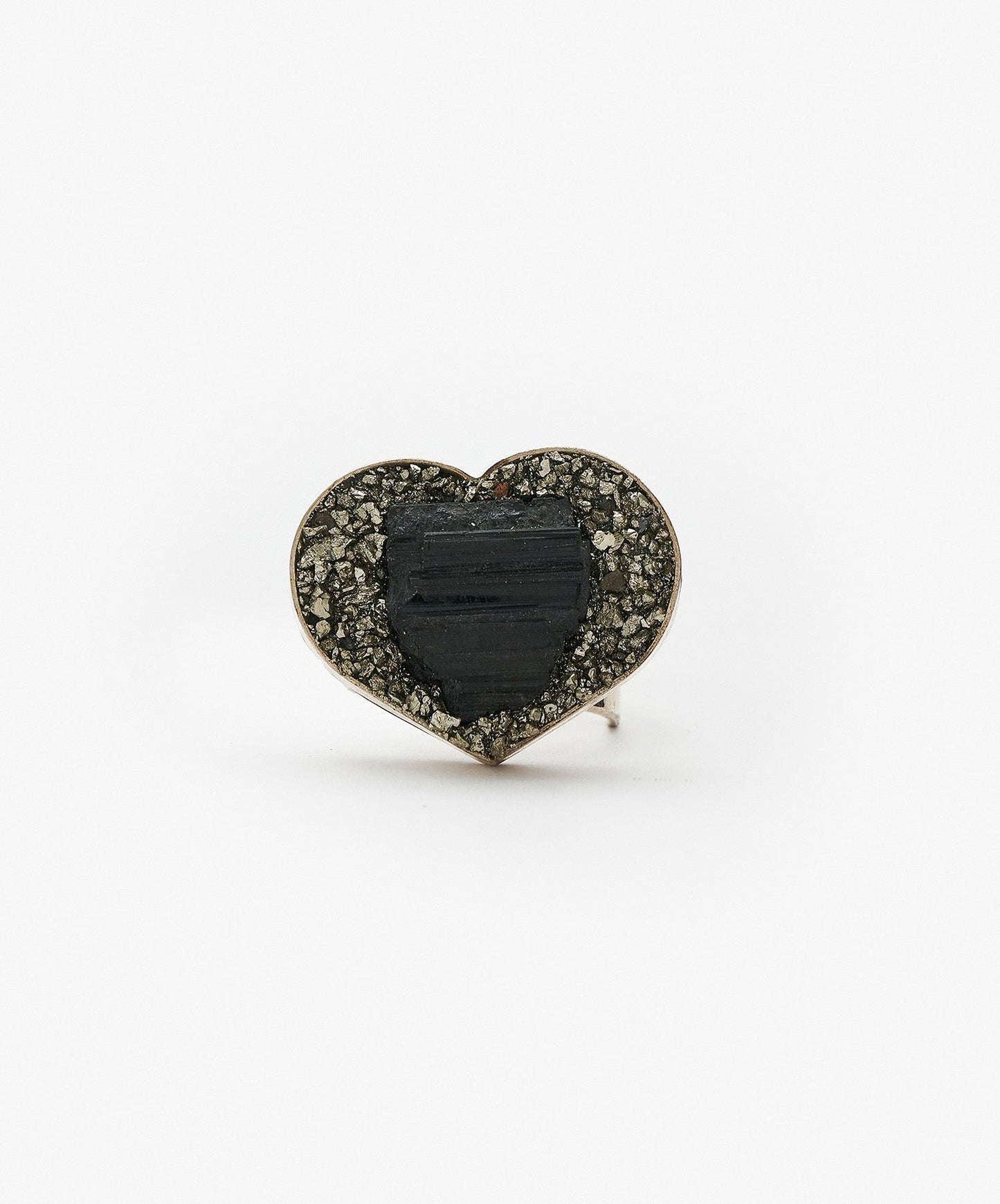 ANILLO GEOMETRICO CORAZON DE TURMALINA NEGRA