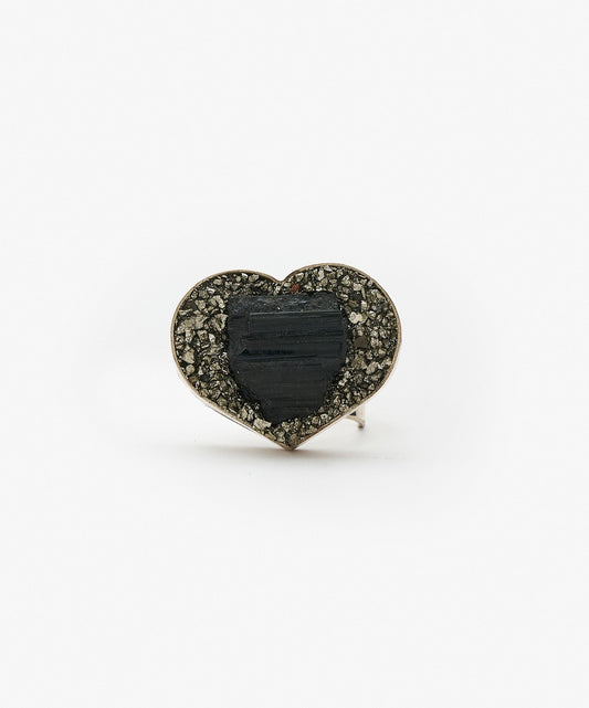 ANILLO GEOMETRICO CORAZON DE TURMALINA NEGRA