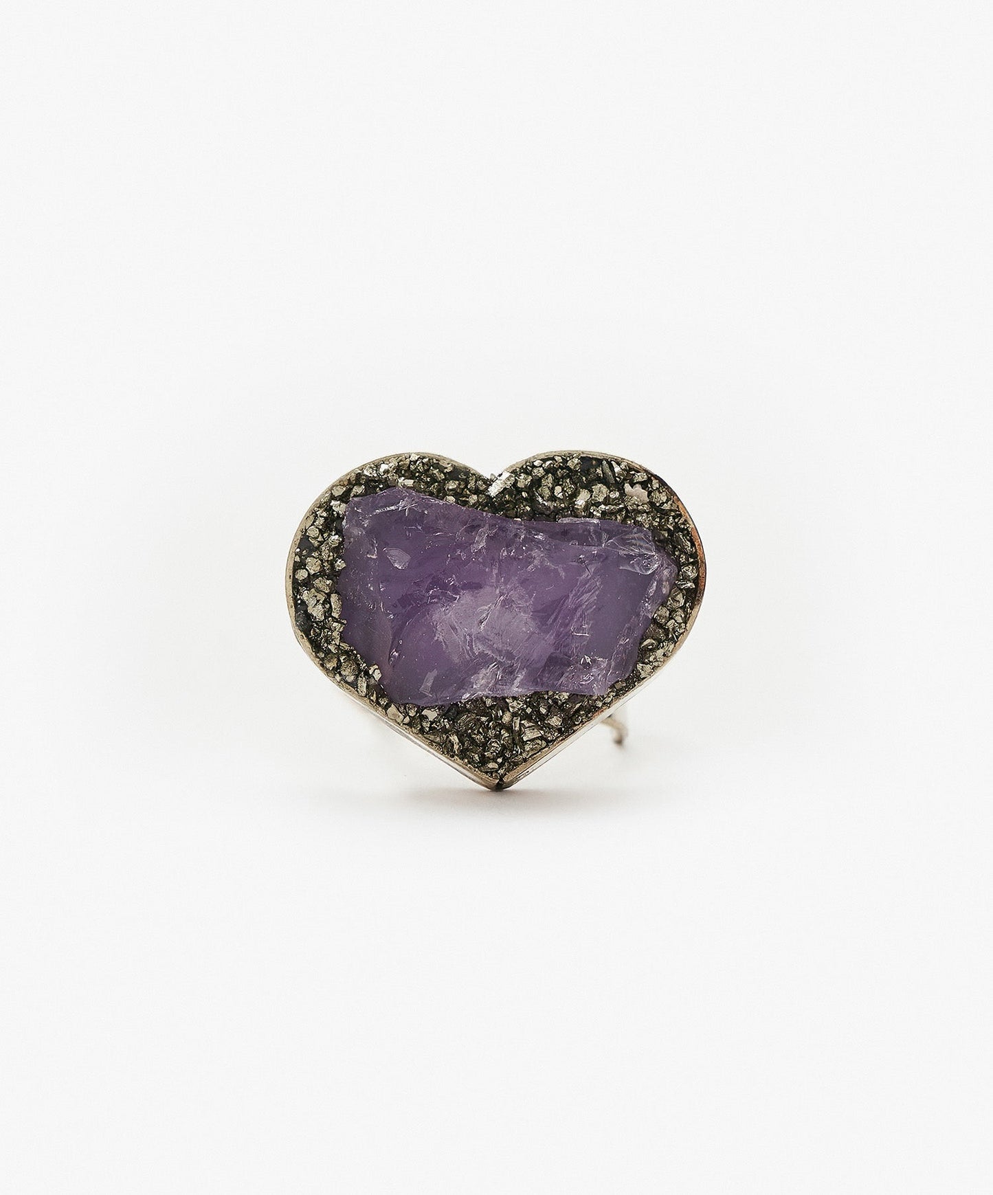 ANILLO GEOMETRICO CORAZON DE AMATISTA