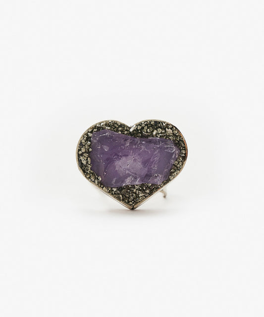 ANILLO GEOMETRICO CORAZON DE AMATISTA