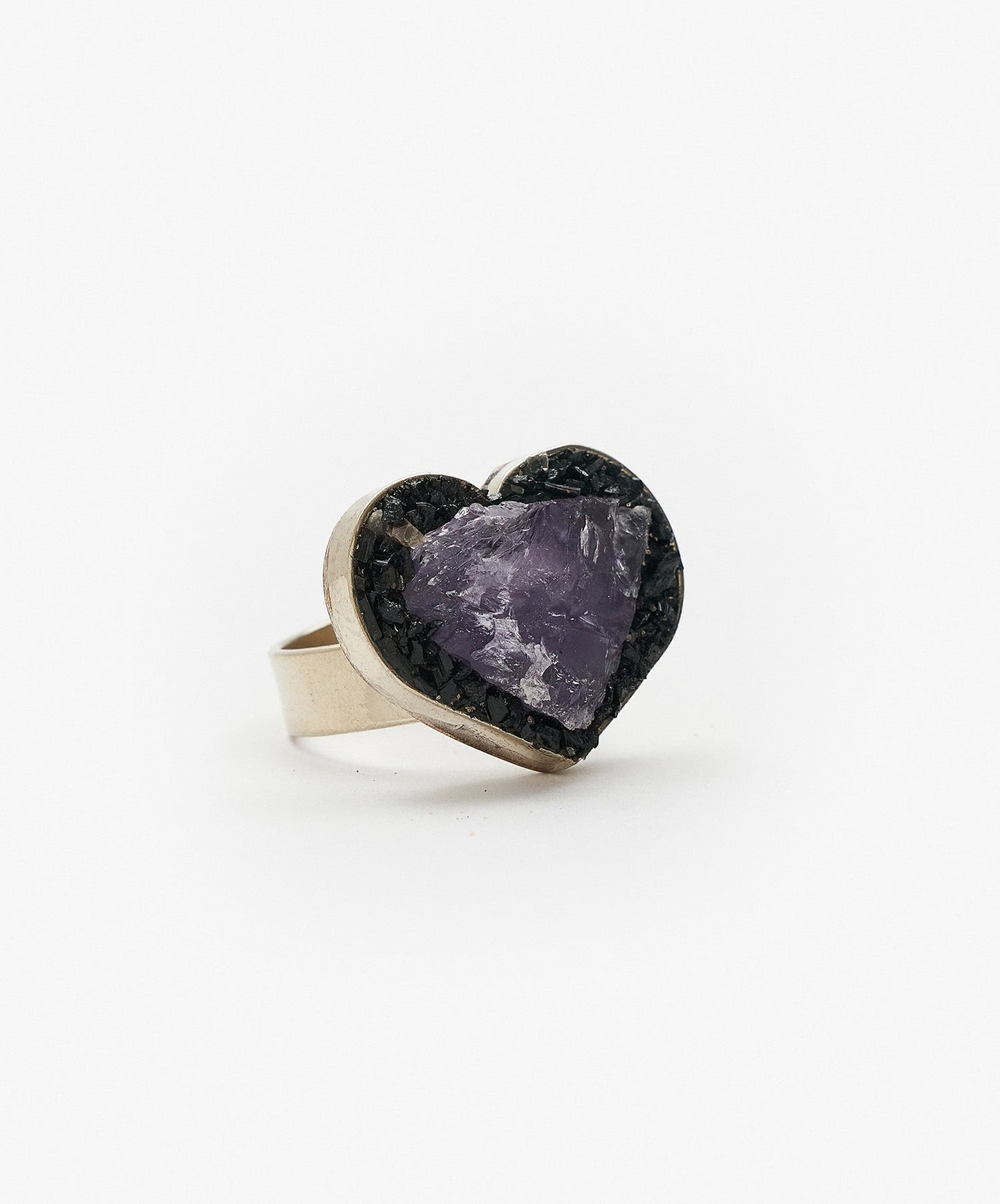 ANILLO GEOMETRICO CORAZON DE AMATISTA