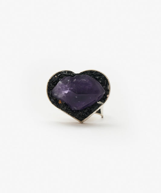 ANILLO GEOMETRICO CORAZON DE PUNTA DE AMATISTA